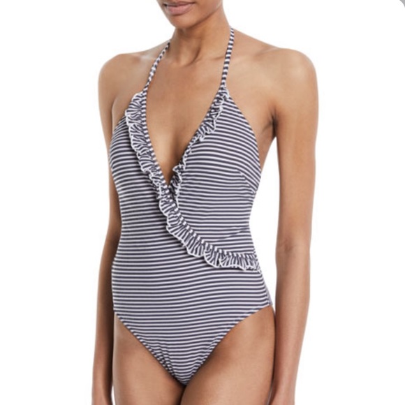 Solid & Striped The Nadine Ruffle Halter Tie One Piece Swimsuit - blue - Picture 6 of 9